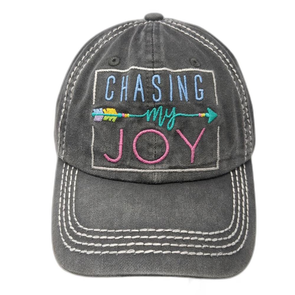 Gray One Size Baseball Cap Hat Chasing My Joy Arrow Contrast Stitching Strapback